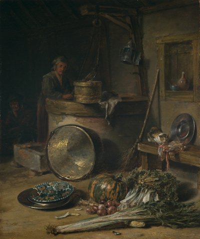 Wnętrze chłopskie z kobietą przy studni, ok. 1642-43 (olej na płycie) autorstwa Willem Kalf
