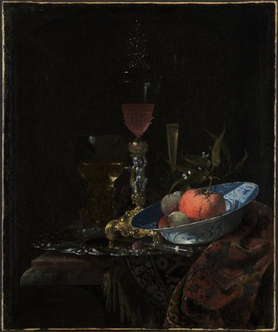 Kieliszek do wina i miska owoców, 1663. autorstwa Willem Kalf