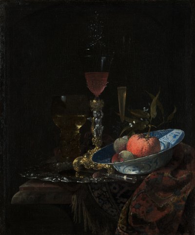 Kieliszek do wina i miska owoców, 1663 autorstwa Willem Kalf