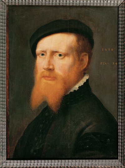 Portret mężczyzny z brodą i w czapce (obraz na drewnie dębowym) autorstwa Willem Key