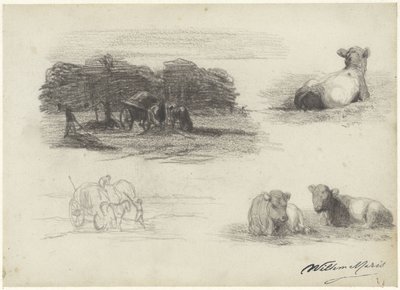 Cztery szkice żniwiarzy i krów autorstwa Willem Maris