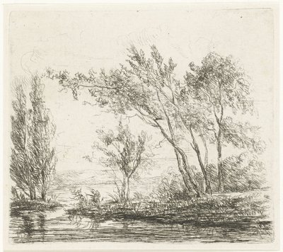 Krajobraz z drzewami nad wodą autorstwa Willem Matthias Jan van Dielen
