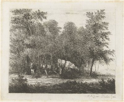 Krajobraz z mężczyzną z w pełni załadowanym wozem i zaprzęgniętym koniem autorstwa Willem Matthias Jan van Dielen