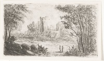 Krajobraz z ruinami zamku i dwiema postaciami autorstwa Willem Matthias Jan van Dielen