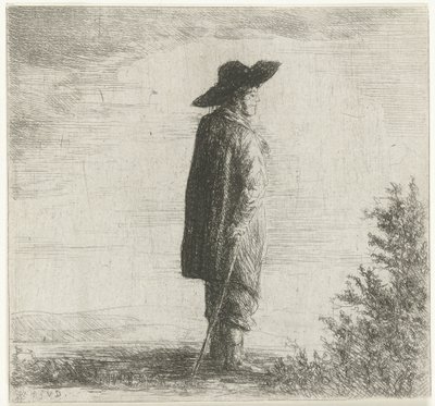 Mężczyzna z kapeluszem i kijem w krajobrazie autorstwa Willem Matthias Jan van Dielen