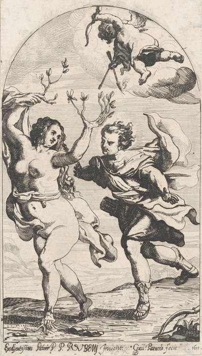 Daphne uciekająca przed Apollem, z Kupidynem nad głową, 1631. autorstwa Willem Panneels