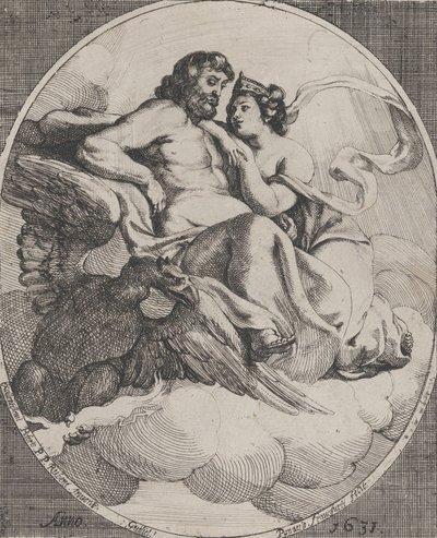 Jowisz i Junona siedzą na chmurach, z orłem trzymającym pioruny poniżej po lewej stronie, 1631. autorstwa Willem Panneels