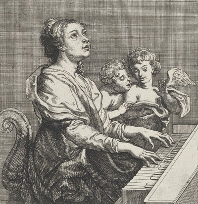 Św. Cecylia grająca na organach z dwoma puttami po prawej, ca. 1631. autorstwa Willem Panneels