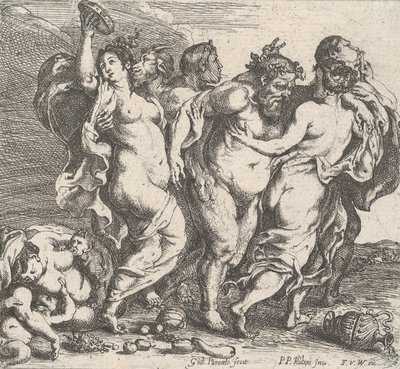 Pijany Silenus w towarzystwie nimf i satyrów, 1632. autorstwa Willem Panneels