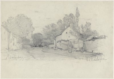 Widok ulicy z wózkiem w Barbizon autorstwa Willem Roelofs (I)