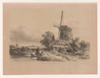 Wiatrak w krajobrazie z dwiema postaciami autorstwa Willem Roelofs (I)