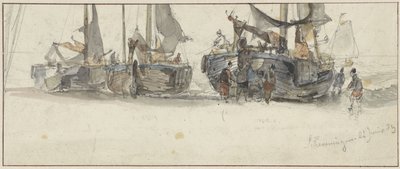 Łodzie rybackie na plaży Scheveningen autorstwa Willem Roelofs (I)