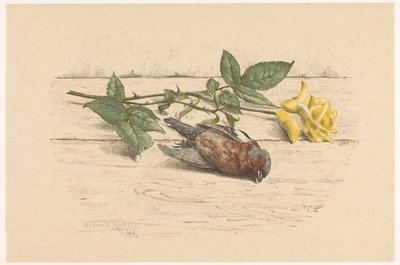 Martwy dzwoń leżący obok róży autorstwa Willem Roelofs (II) (signed by artist)