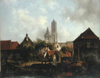 Scena nad kanałem z Utrechtem (olej na płótnie) autorstwa Willem Roelofs
