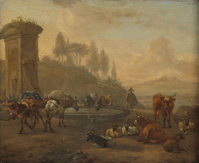 Zwierzęta gospodarskie przy fontannie autorstwa Willem Romeyn