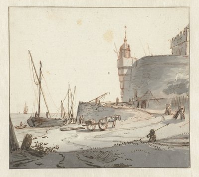 Widok na port w pobliżu murów miejskich autorstwa Willem Schellinks