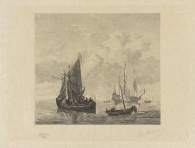 Żaglowce na spokojnych morzach autorstwa Willem Steelink (II) (signed by artist)
