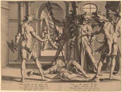 Ścięcie rzymskiego sędziego Papiniana autorstwa Willem Swanenburgh, after Joachim Anthonisz Wtewael