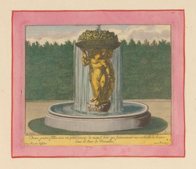 Brunnen mit einer Statue von drei Frauen, die einen Korb über ihren Köpfen tragen autorstwa Willem Swidde