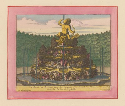 Brunnen mit einer Statue eines Putto mit Bogen in der Hand, sitzend auf einem Delfin autorstwa Willem Swidde