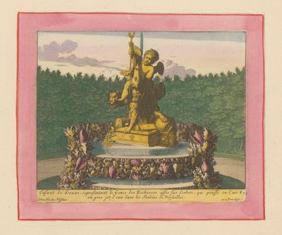 Brunnen mit einem Putto als Personifikation des Reichtums, sitzend auf Cerberus autorstwa Willem Swidde
