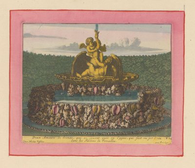 Brunnen mit zwei Putti, die mit einem Schwan spielen autorstwa Willem Swidde