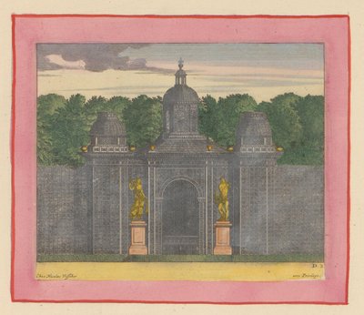 Pavillon aus Lattenwerk mit Musikerstatuen in den Gärten von Versailles autorstwa Willem Swidde