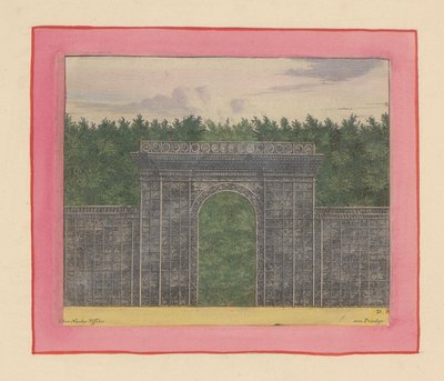 Rechteckiger Pavillon aus Lattenwerk mit Tor für eine Hecke in den Gärten von Versailles autorstwa Willem Swidde