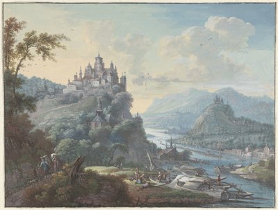 Riverscape z miastem na wzgórzu autorstwa Willem Troost (I)