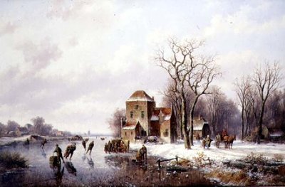 Zimowa scena z koniem i wozem na torze (olej na płótnie) autorstwa Willem Vester