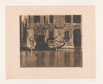 Zacumowana gondola z zabudową w kanale w Wenecji Gondola z konstrukcją na Canale Grande, Wenecja (tytuł oryginalny) autorstwa Willem Witsen (signed by artist)