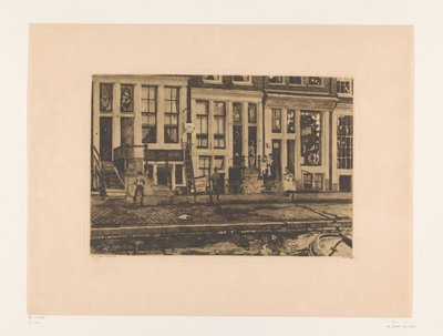 Widok na Oude Waal w Amsterdamie Oude Waal z pralnią sióstr Veltkamp (tytuł oryginalny) autorstwa Willem Witsen (signed by artist)