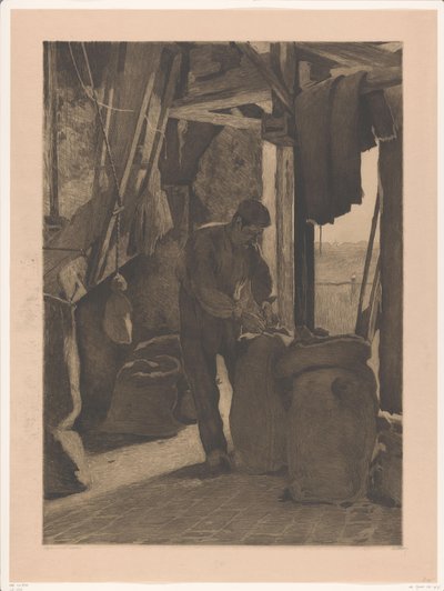 Miller w młynie kukurydzianym w Wijk bij Duurstede zamyka torbę Miller z otwartymi drzwiami (tytuł oryginalny) autorstwa Willem Witsen (signed by artist)
