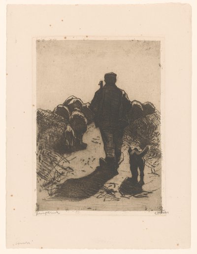 Pasterz z psem za swoim stadem autorstwa Willem Witsen (signed by artist)