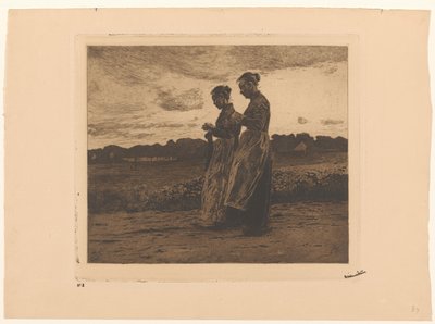Dwie stojące dziewiarki w krajobrazie w Ede autorstwa Willem Witsen (signed by artist)