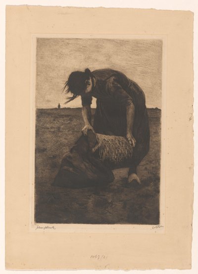 Kombajn ziemniaczany wygięty do przodu z koszem i torbą autorstwa Willem Witsen (signed by artist)