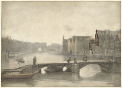 Widok na Binnen-Amstel we mgle autorstwa Willem Arnoldus Witsen