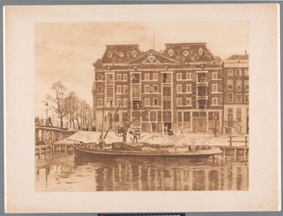 Widok fasady magazynu WIC widziany z Oudeschans West Indian House (oryginalny tytuł) autorstwa Willem Arnoldus Witsen