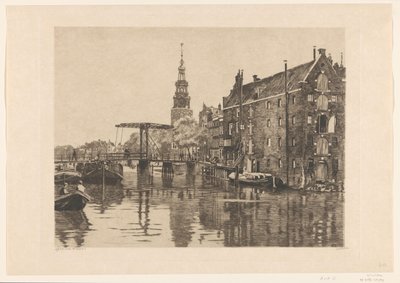 Widok na most w magazynie Sweeden w Amsterdamie autorstwa Willem Arnoldus Witsen