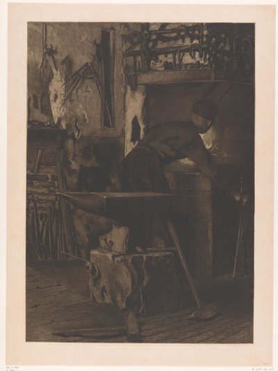 Kowal przy ognisku w kuźni w Wijk bij Duurstede Kuźnia z ogniem (styczeń) (tytuł oryginalny) autorstwa Willem Arnoldus Witsen
