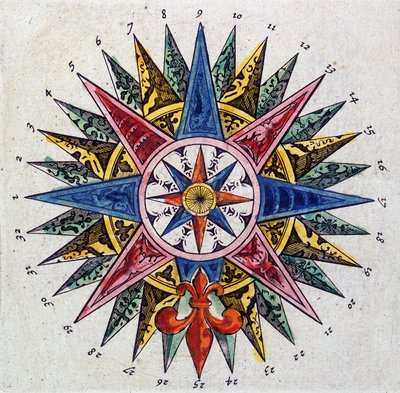 Rose des vents (detal z 10831), „Teatr świata czyli Nowy atlas” Guillaume i Jean Blaeu autorstwa Willem and Joan  Blaeu