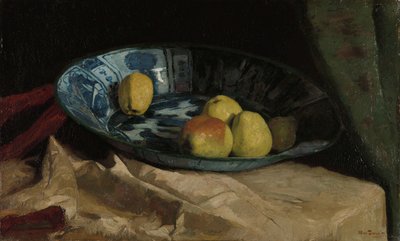 Martwa natura z jabłkami w niebieskiej misce Delft autorstwa Willem de Zwart