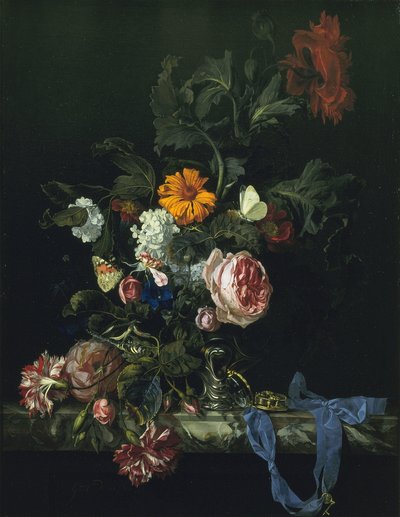 Martwa natura kwiatowa z zegarkiem autorstwa Willem van Aelst
