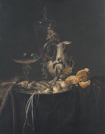 Martwa natura. Kawałek śniadaniowy ze srebrnym dzbankiem autorstwa Willem van Aelst