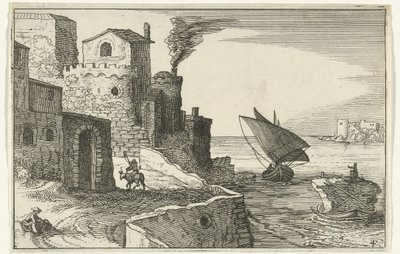 Wioska przybrzeżna Rzymskie ruiny i nadmorskie krajobrazy (seria 1) (tytuł serii) autorstwa Willem van Nieulandt (II)