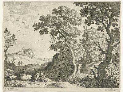 Krajobraz z Dianą i nimfą Włoskie pejzaże (tytuł serii) autorstwa Willem van Nieulandt (II)