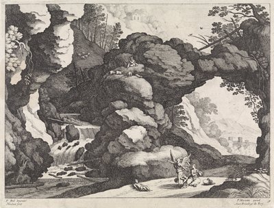Krajobraz z Hagar i Ismaelem Włoskie pejzaże (tytuł serii) autorstwa Willem van Nieulandt (II)