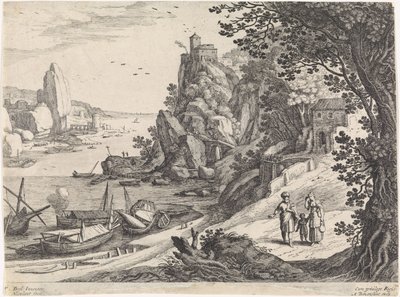 Krajobraz z wypędzeniem Hagar i Ismaela Włoskie pejzaże (tytuł serii) autorstwa Willem van Nieulandt (II)