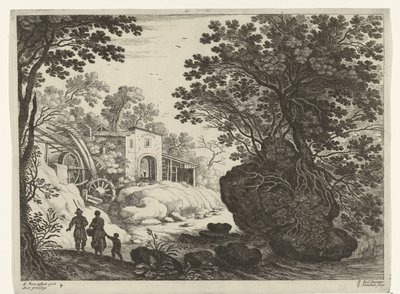 Para i dziecko w młynie wodnym Włoskie pejzaże (tytuł serii) autorstwa Willem van Nieulandt (II)