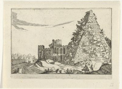 Piramide van Gaius Cestius Ruiny rzymskie (seria 2) (tytuł serii) autorstwa Willem van Nieulandt (II)